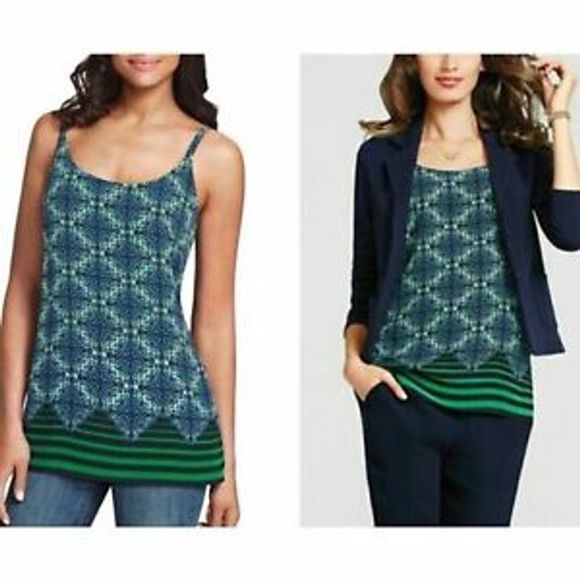 CAbi Tops - Cabi Blue & Green Border Stripe Print Camisole